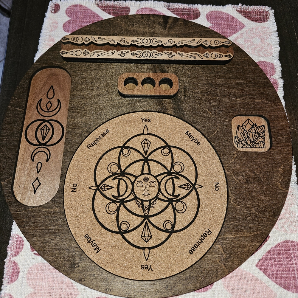 Wooden Triple Moon Ritual Altar Pendulum Board